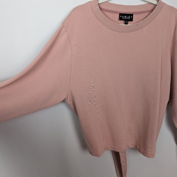 VARLEY L Light Pink Weymouth Tie Open Back Crewneck Pullover Sweater Terry Knit - Picture 9 of 16